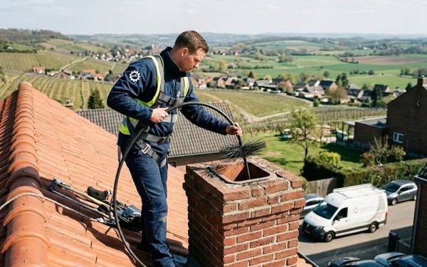 schoorsteenservice Zuid Limburg is bezig met het vegen uw schoorsteen